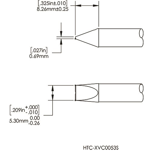 METCAL HCV-9VG0053S. Картридж-наконечник для СV/MX-HTD, клин с выемкой, 5.3х8.3мм (замена HTC-9VC0053S)