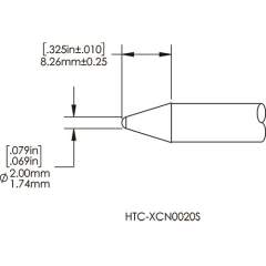 METCAL HCV-9CN0020S. Картридж-наконечник для СV/MX-HTD, конус, 2.0х8.3мм (замена HTC-9CH0020S)