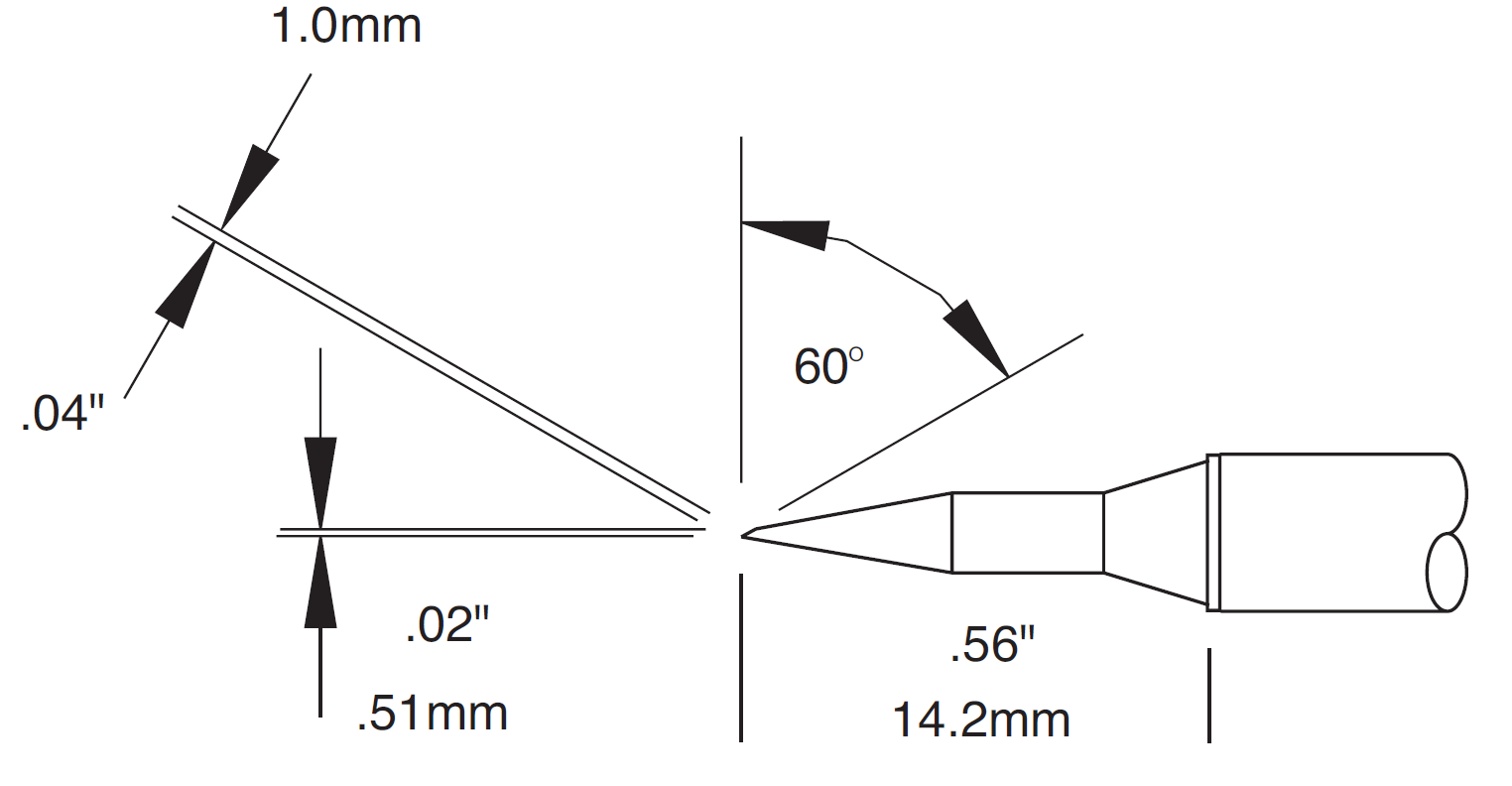 METCAL STTC-846. Картридж-наконечник для MX, скос 60° удлиненный 1.00х14.2мм
