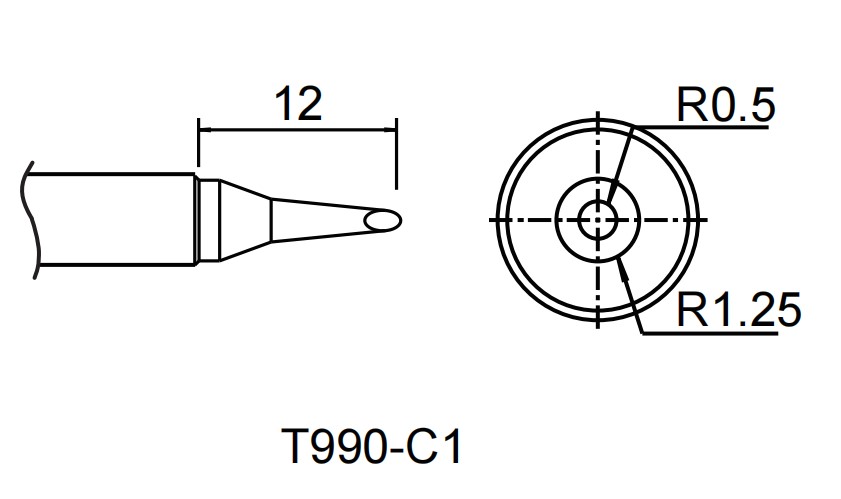 Atten T990-C1. Картридж-наконечник для ST-909, косой срез 1.0 x 12мм 30 град.