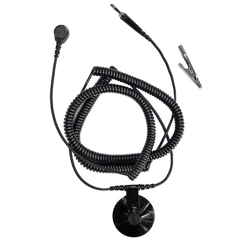 SCS 3051. Провод заземления для сервисных наборов (кнопка 10мм, кнопка 4мм для браслета, штекер banana и зажим-крокодил для заземления, с резистором 1МОм)