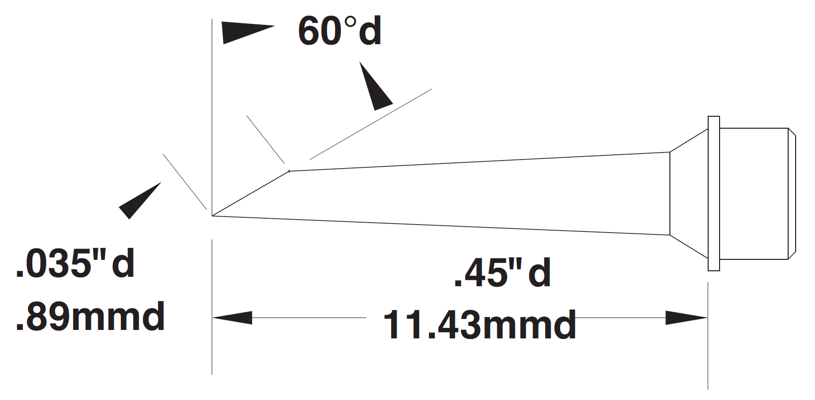 METCAL SMTC-1175. Картридж-наконечник для MX, миниволна 0.89х11.43мм
