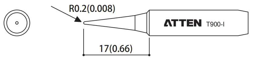 Atten T900-i. Наконечник для ST-60/80/965, конус 0.4 х 17мм