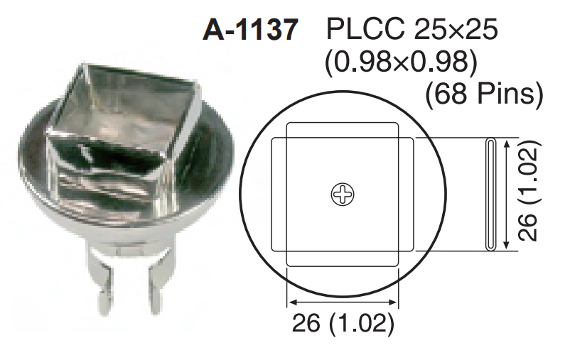 Atten A-1137 ROHS. Насадка-сопло A1137, PLCC 68, 25x25мм