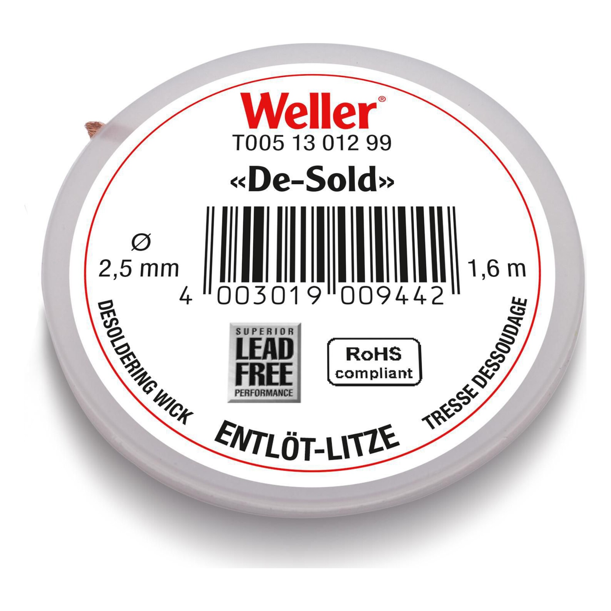 Оплётка для выпайки 2,5 мм, длина 1,6 м - Weller 51301299N