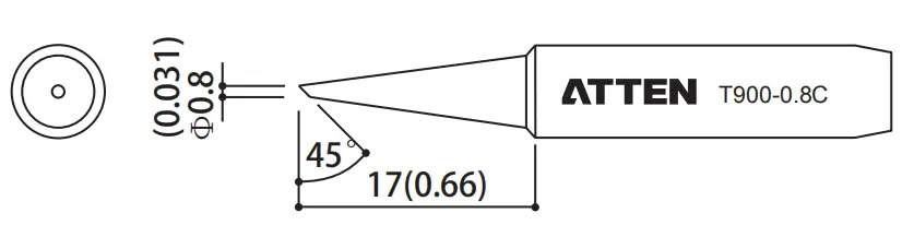 Atten T900-0.8C. Наконечник для ST-60/80/965, косой срез 0.8 х 17мм