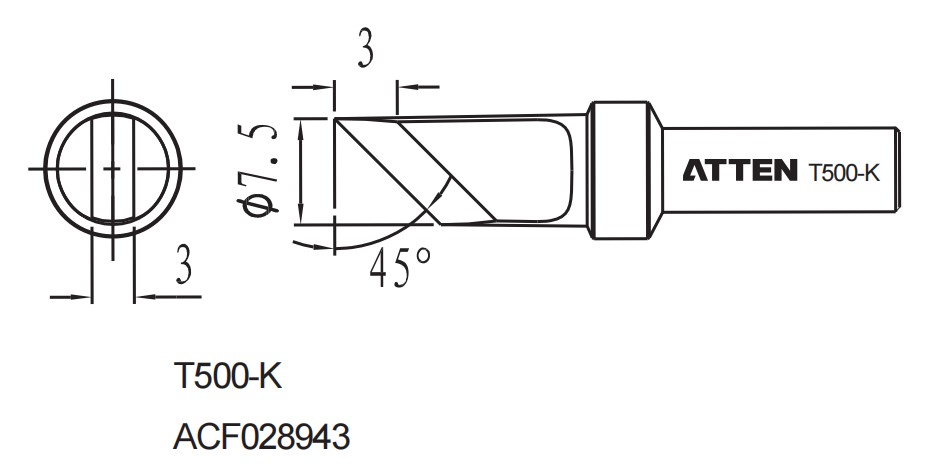 Atten T500-K. Наконечник для ST-1503, ножевидный 7.5мм