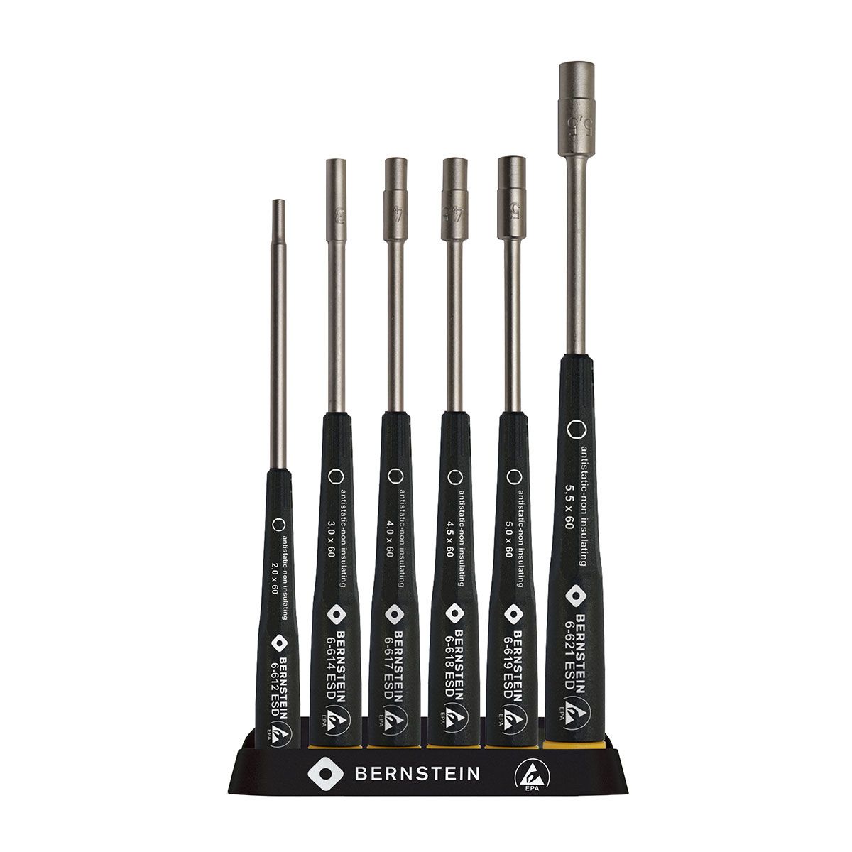 Bernstein 6-610. Набор отверток антистатических ESD (плоская) на пластиковом держателе (6 предметов)