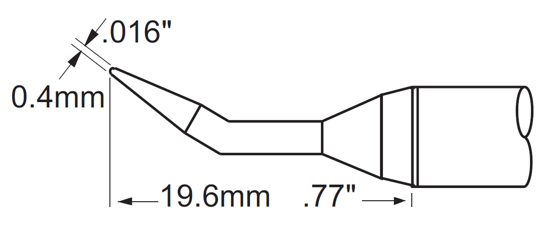 METCAL SCV-CNB04AR. Наконечник для PS900, конус изогнутый удлиненный 0.4х19.6мм