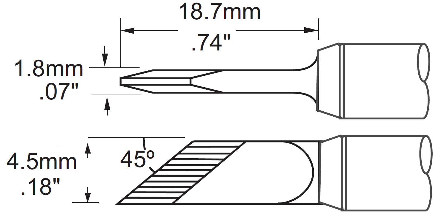 METCAL STV-DRK45AR. Наконечник для PS900, ножевидный удлиненный 4.5х18.7мм