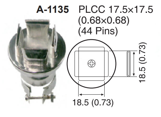 Atten A-1135 ROHS. Насадка-сопло A1135, PLCC 44, 17.5x17.5мм