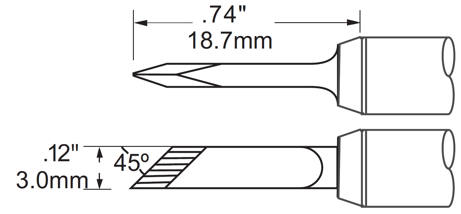 METCAL SCV-DRK30AR. Наконечник для PS900, ножевидный удлиненный 3х18.7мм