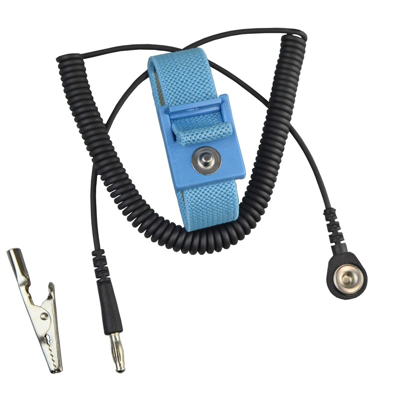 SCS BLUEWS61M. Антистатический браслет одноконтурный (трикотажный, регулируемый, голубой, провод 1.8м)