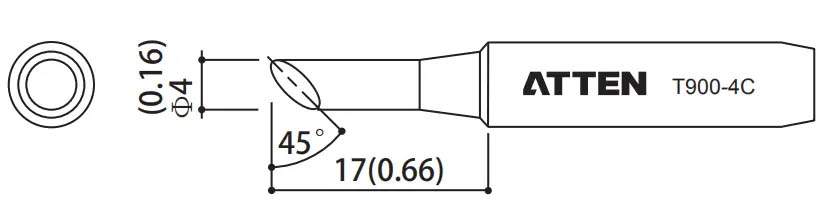 Atten T900-4C. Наконечник для ST-60/80/965, косой срез 4.0 х 17мм