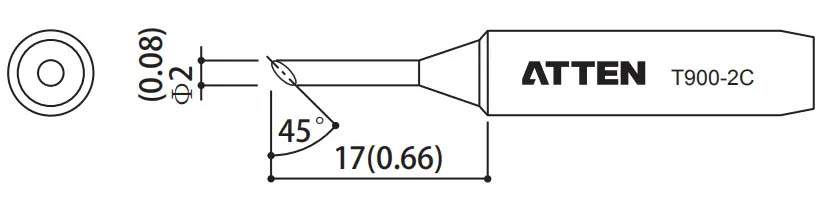 Atten T900-2C. Наконечник для ST-60/80/965, косой срез 2.0 х 17мм