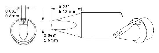 METCAL CVC-7VG0016A. Картридж-наконечник для СV/MX, клин с выемкой, 1.6х6.12мм