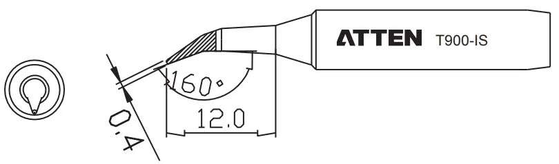 Atten T900-iS. Наконечник для ST-60/80/965, конус изогнутый 0.4 х 12мм