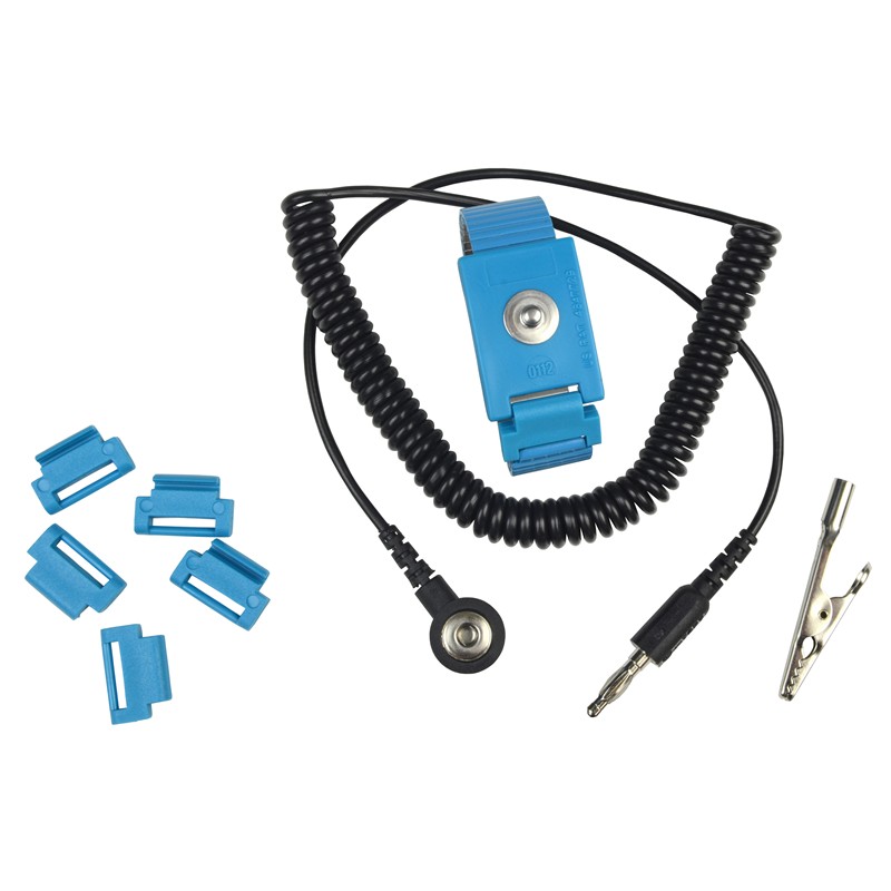 SCS AMWS121M. Антистатический браслет одноконтурный (металлический, регулируемый, голубой, провод 3.6м)