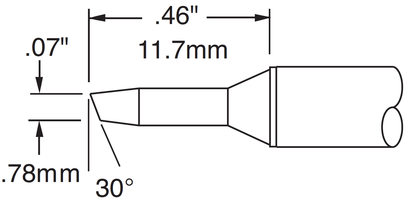 METCAL CVC-6BV3018S. Картридж-наконечник для СV/MX, скос 30° 1.78х11.7мм (замена STTC-005)