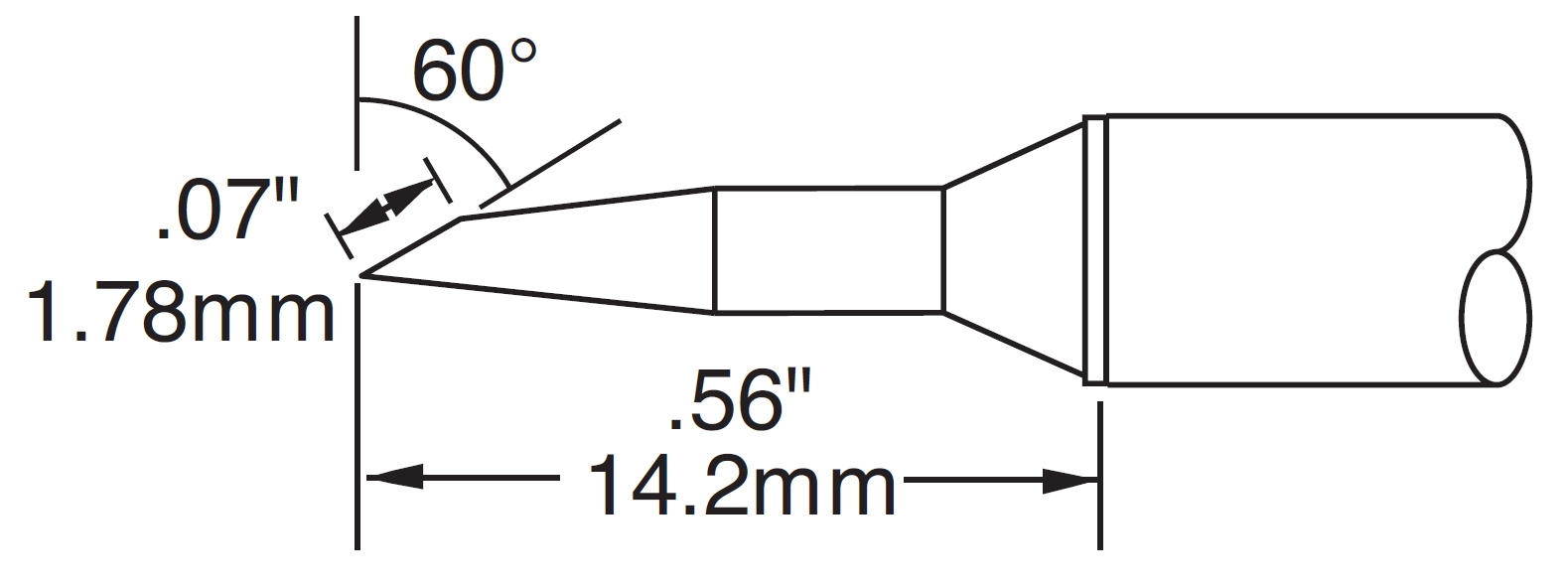 METCAL STTC-547. Картридж-наконечник для MX, скос 60° удлиненный 1.78х14.2мм