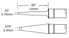 METCAL TTP-BLP2. Картриджи-наконечники для MFR-PTZ, шпатель, 2.0х14мм (комплект)
