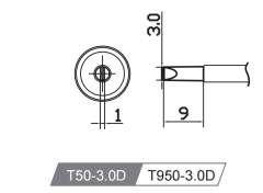 Atten T50-3.0D. Картридж-наконечник для GT-Y50, клиновидный 3.0 х 9мм