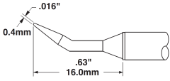 METCAL STTC-540. Картридж-наконечник для MX, конус тонкий изогнутый 30° 0.4х16мм
