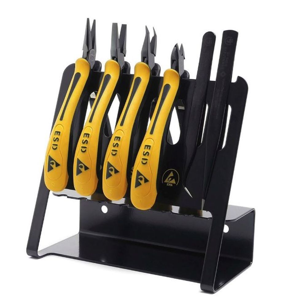 Bernstein 3-960 VE. Набор из 6 инструментов на держателе ESD VARIO: кусачки ESD EUROline (4 шт) и пинцеты ESD (2 шт)