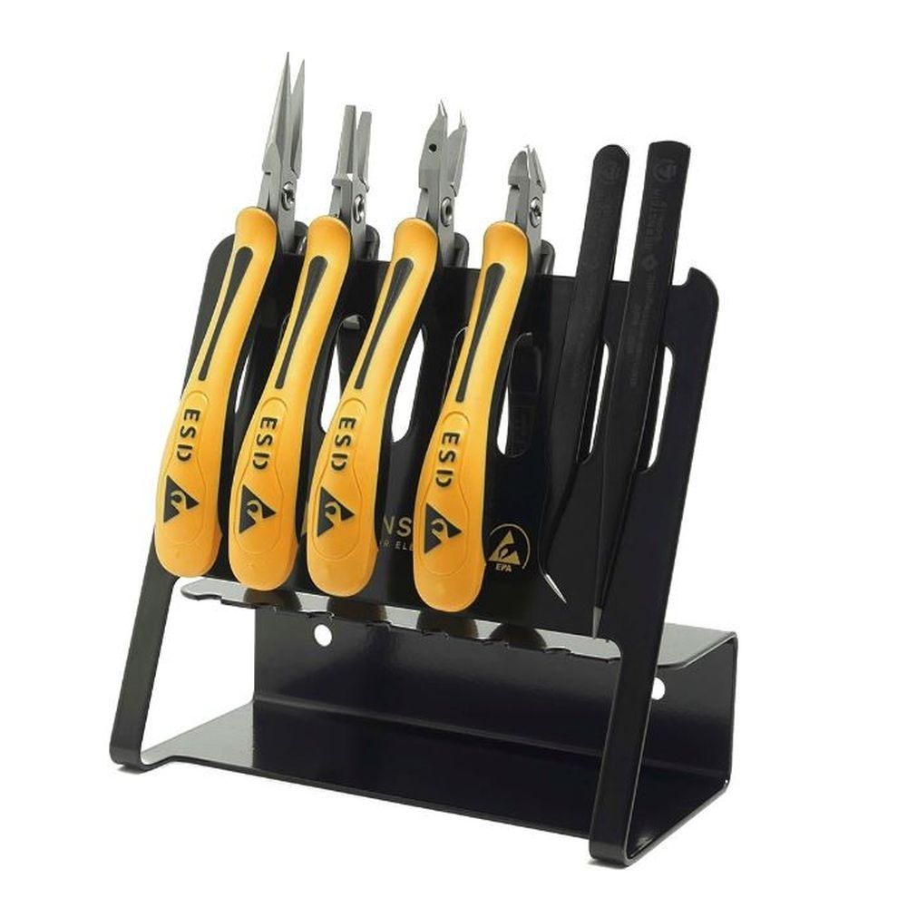 Bernstein 3-960 VT. Набор из 6 инструментов на держателе ESD VARIO: кусачки ESD TECHNICline (4 шт) и пинцеты ESD (2 шт)