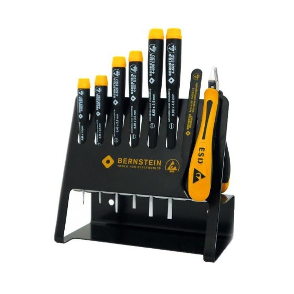 Bernstein 4-610 VC. Набор отвёрток антистатических ESD на держателе ESD VARIO (8 предметов - 6 отверток, 1 пинцет, 1 кусачки)