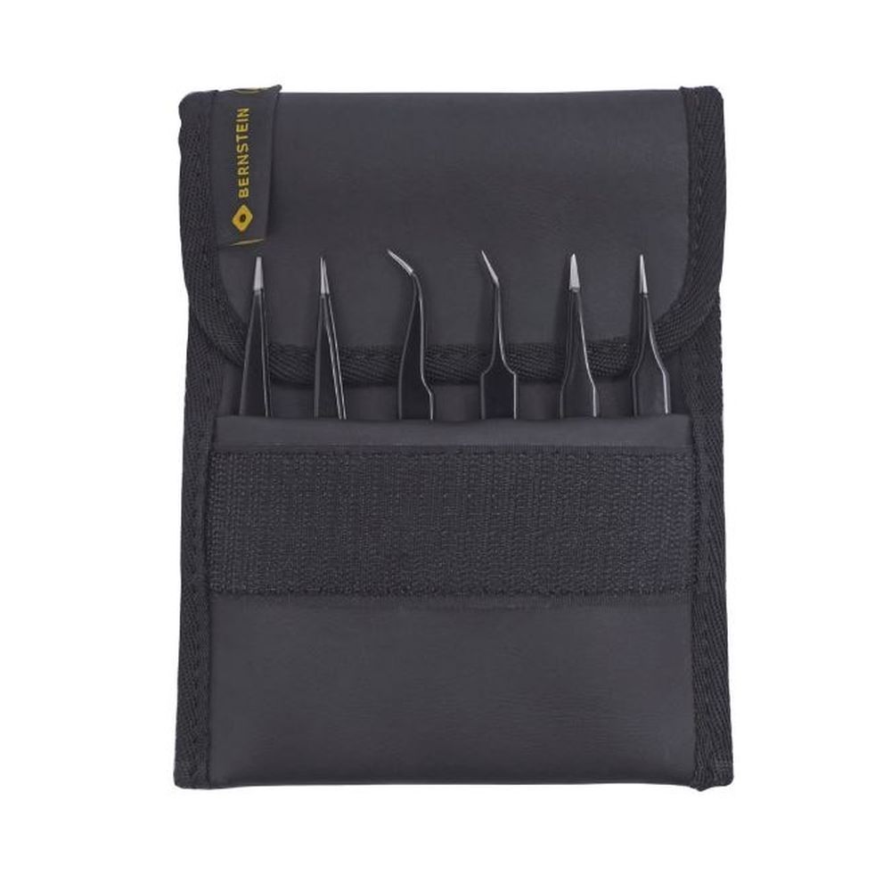 Bernstein 5-070-UF-13. Набор пинцетов SMD ESD из нержавеющей стали ультраточных в чехле (6 предметов)