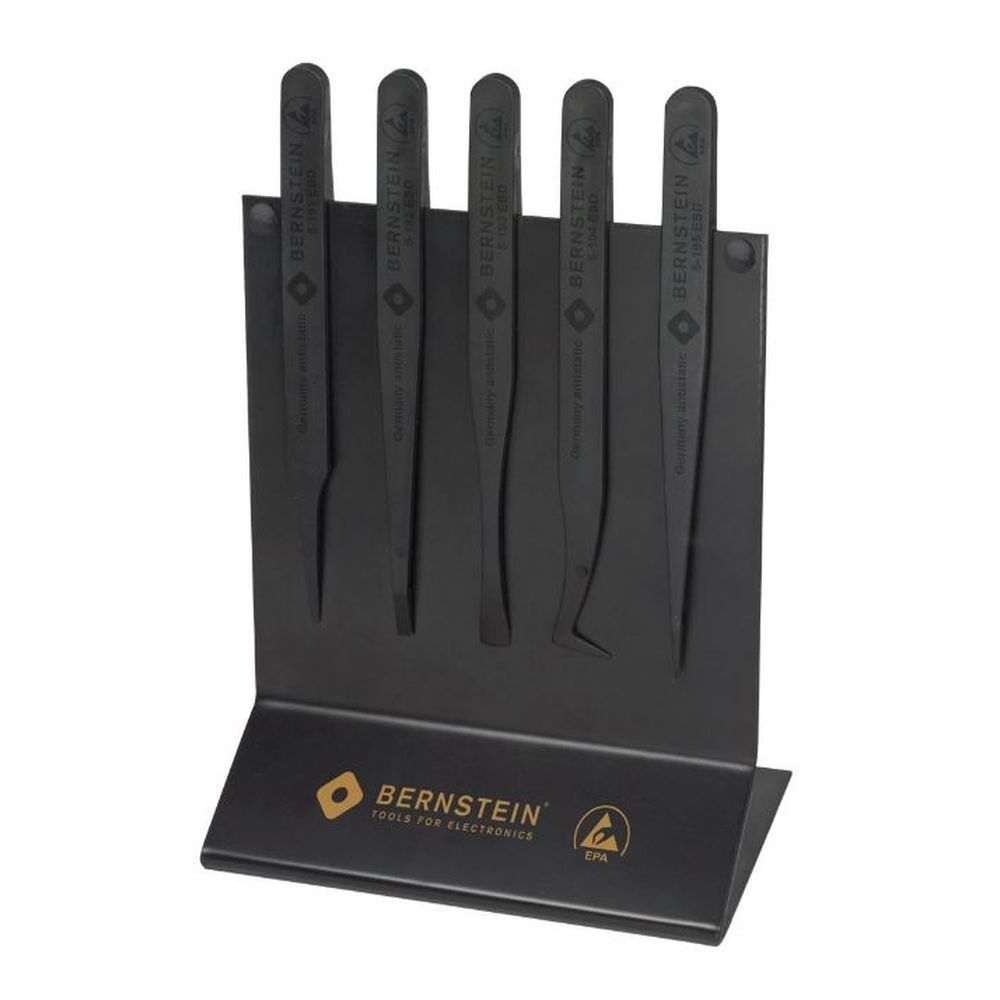 Bernstein 5-180. Набор пинцетов ESD из пластика на подставке (5 предметов)