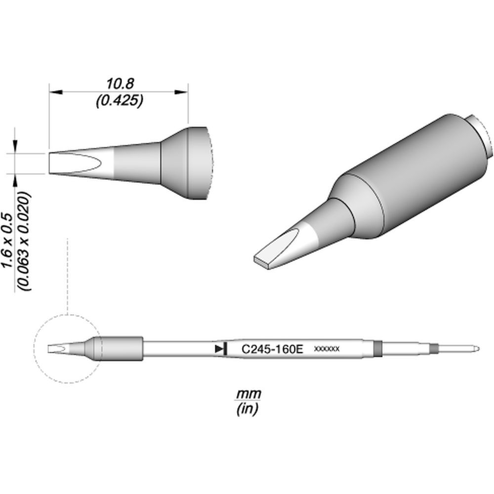 Картридж-наконечник JBC C245-160E лопатка 1,6 х 0,5 мм (увеличенное защитное покрытие)