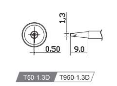 Atten T50-1.3D. Картридж-наконечник для GT-Y50, клиновидный 1.3 х 9мм