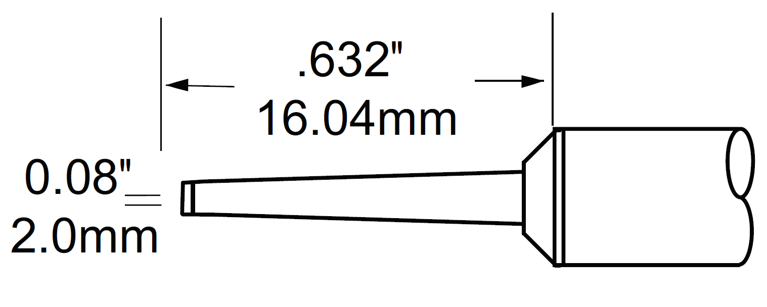 METCAL STP-CHL20. Картридж-наконечник для MFR-H1, клин удлиненный 2.0х16.04мм