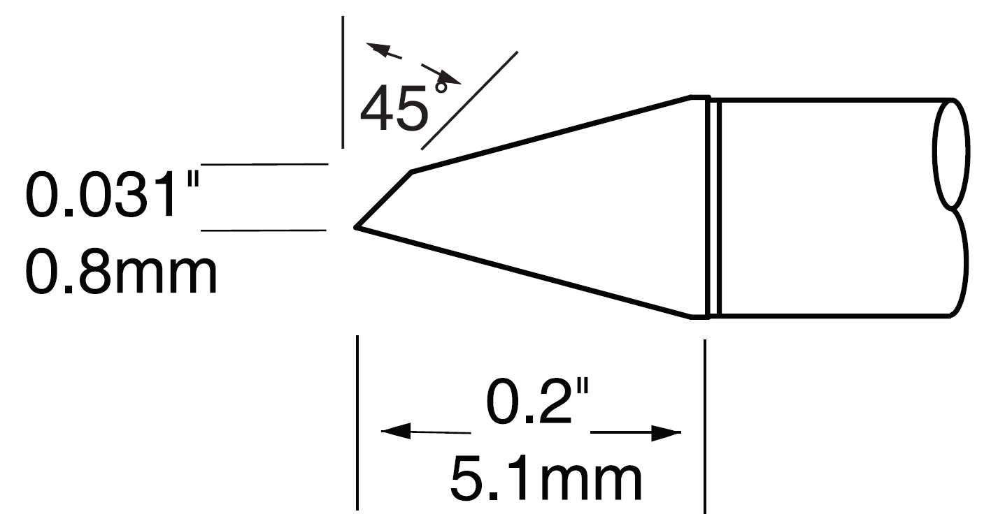 METCAL UFC-7HF5108S. Картридж-наконечник для CV-UF, миниволна 45°, 0.8х5.1мм