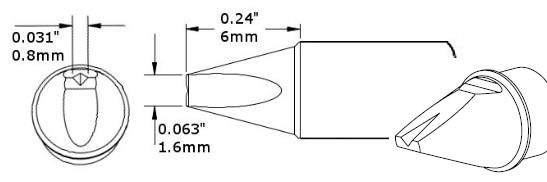 METCAL CVC-7VG0016P. Картридж-наконечник для СV/MX, клин с выемкой, 1.6х6мм