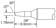 METCAL CVC-5BV6018S. Картридж-наконечник для СV/MX, скос 30° 1.78х9.9мм (замена STTC-535)