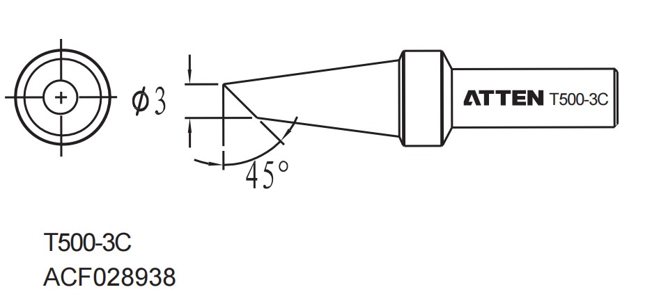 Atten T500-3C. Наконечник для ST-1503, косой срез 3.0мм