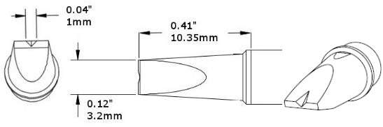 METCAL CVC-6VG0032A. Картридж-наконечник для СV/MX, клин с выемкой, 3.2х10.35мм