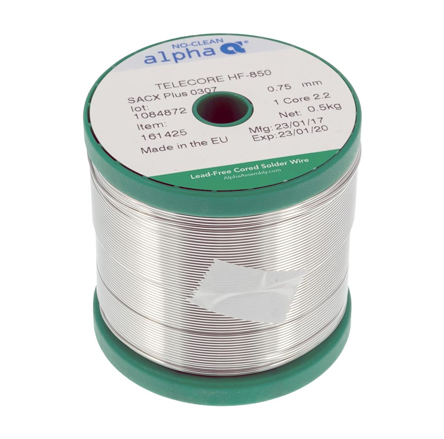 Alpha 162983. Припой трубчатый ALPHA TELECORE HF-850, 0.75мм, катушка 0.5кг (SN63/PB37, 1.1% флюс, ROL0) (замена S
