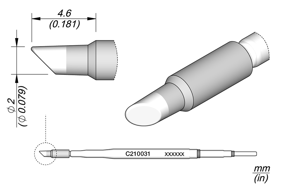 Жало C210 скошенное Ø 2 мм для T210-A/T210-NA - JBC C210-031