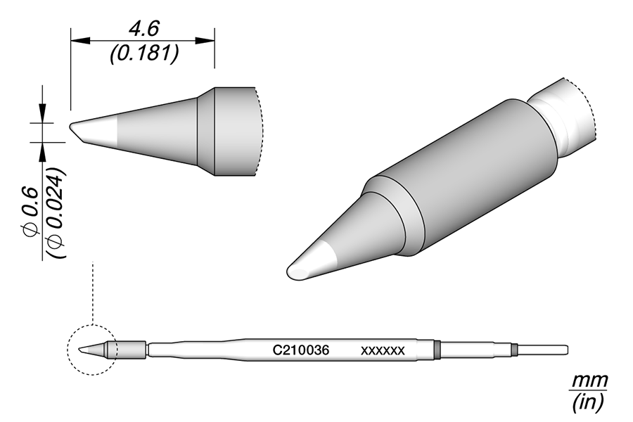 Жало конусное Ø 0,6 мм для прецизионной пайки под микроскопом - JBC C210-036