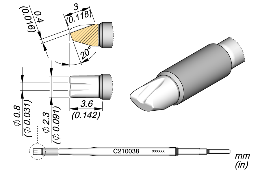 Жало паяльное специальное Ø 0,8 мм для кабелей и разъёмов - JBC C210-038
