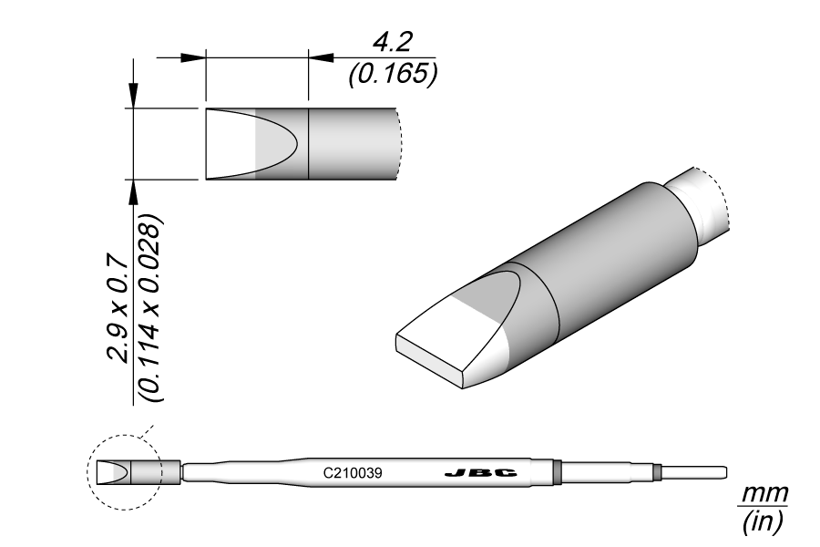 Картридж-наконечник клиновидный 2,9 × 0,7 мм для T210 - JBC C210-039