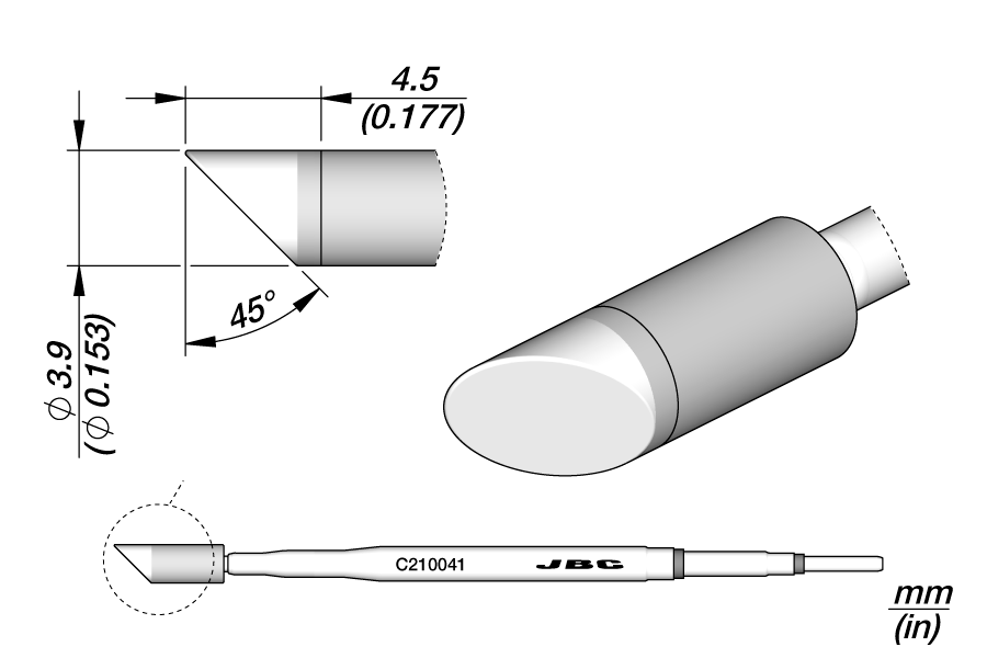 Картридж-наконечник скошенный Ø3,9 мм для паяльников T210 — JBC C210-041