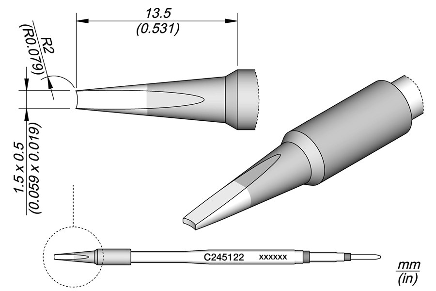 Наконечник JBC C245-122 для пайки выводов и соединений 1,5 х 0,5 мм