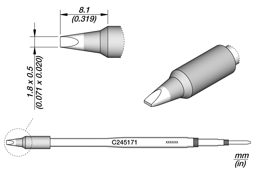 Картридж-наконечник клиновидный 1,8 × 0,5 мм для T245 - JBC C245-171