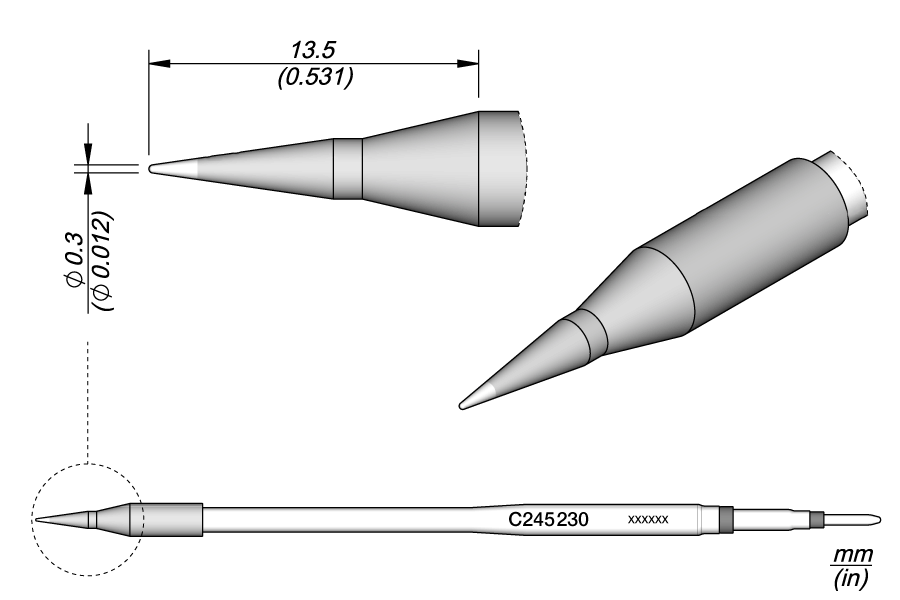 Картридж-наконечник конический удлинённый Ø 0,3 мм для T245 - JBC C245-230