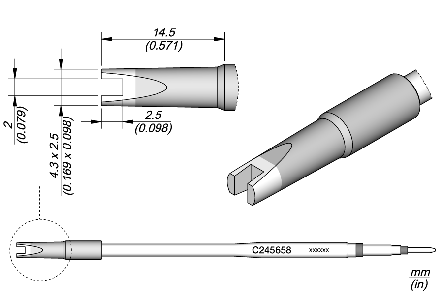 Жало C245 удлинённое на 20 мм для выпайки чипов для T245 - JBC C245-658